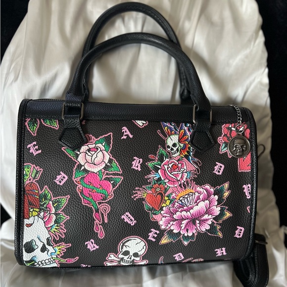 🖤☠️💗Ed Hardy Black Floral Skull Satchel💗🖤☠️NWT - Picture 4 of 13